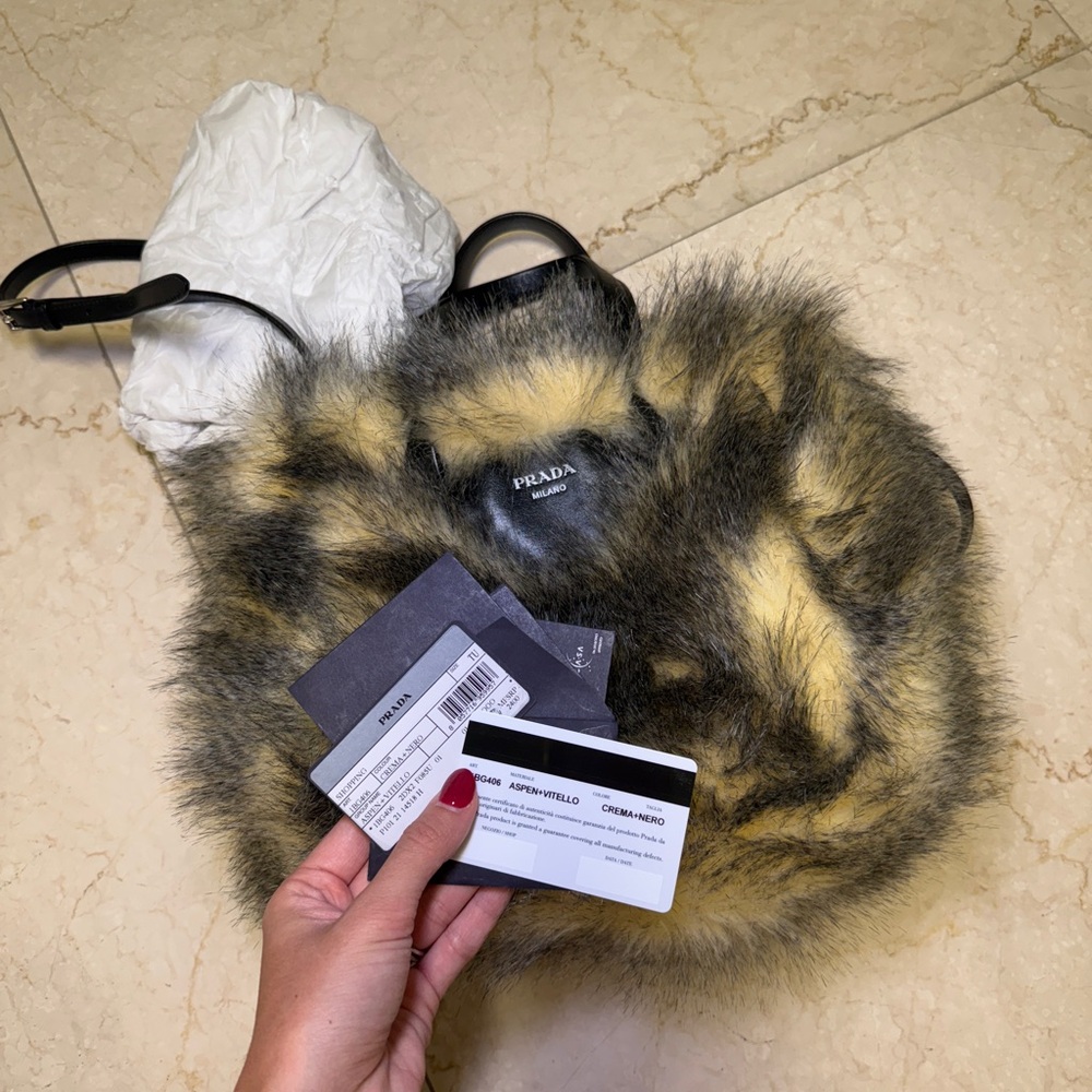 Prada Black and Tan Faux Fur Shoulder Bag